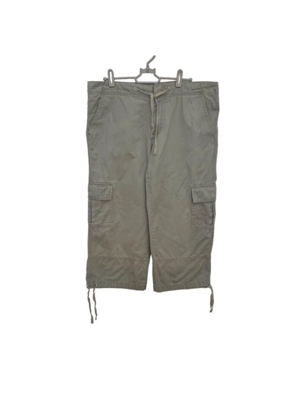 Allen Allen Cargo Capri Pants Women’s Medium Olive Khaki Cotton Drawstring Hem